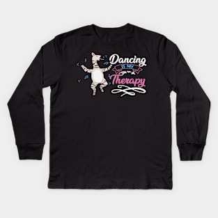 Dancing Zebra Dancers Gift - Dancing Is My Therapy Kids Long Sleeve T-Shirt